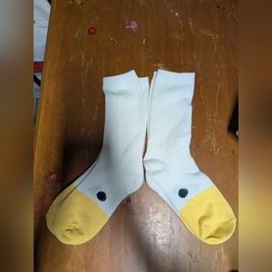 Novelty White and Yellow Duck Socks Kawaii Stretchy 2 Pair NEW